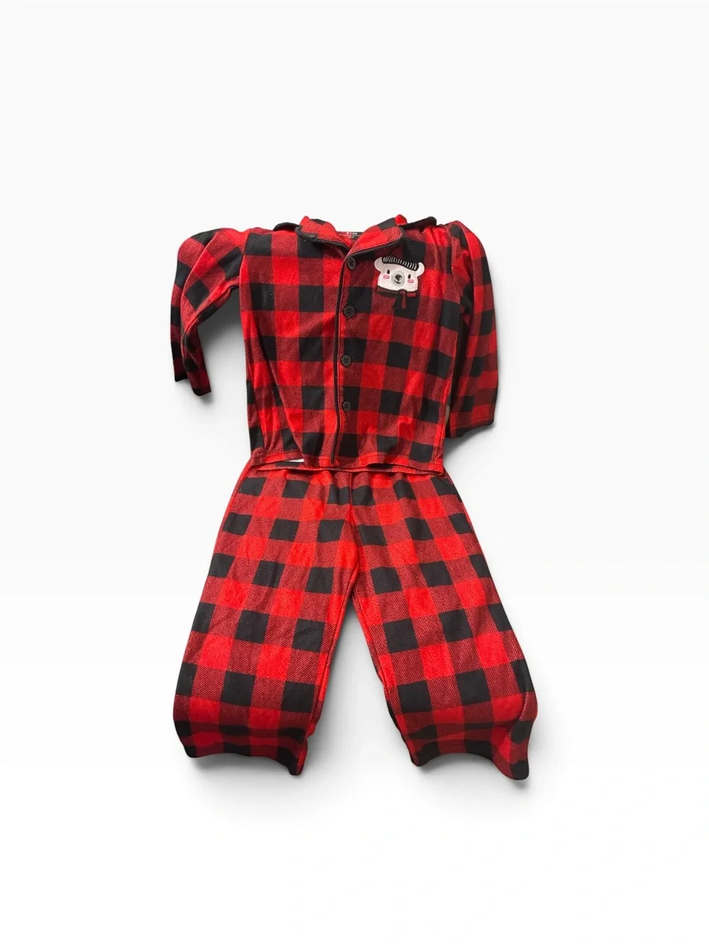 Cuddl Duds Red and Black Plaid Fleece Kids Pajama Set